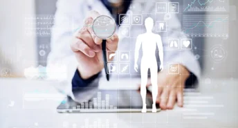 Dashboard with medical data and AI analytics visualizations for digital health solutions
